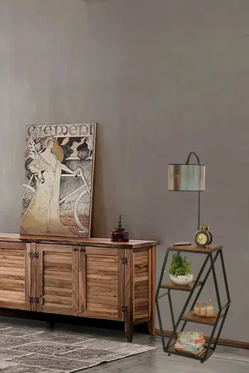 Llambë dyshemeje Opviq, Sembol Ceviz, abazhuri cilindrik, shumëngjyrësh, me raft librash