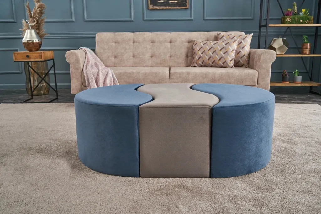 Puf modern Atelier del Sofa, Alya, ngjyrë kaltër dhe mink - 2
