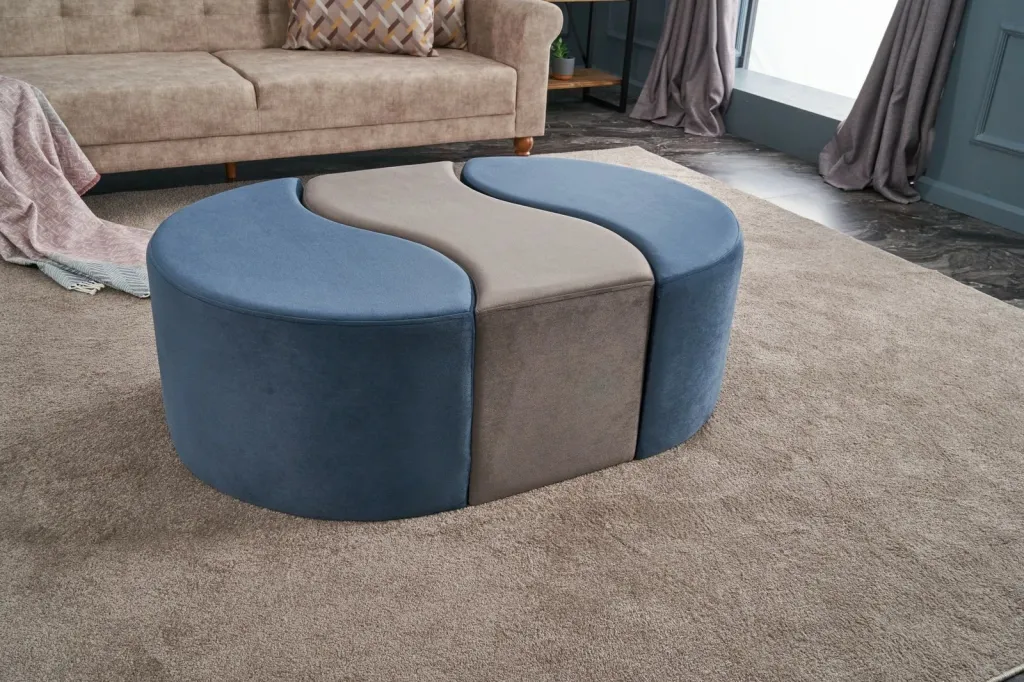 Puf modern Atelier del Sofa, Alya, ngjyrë kaltër dhe mink - 3