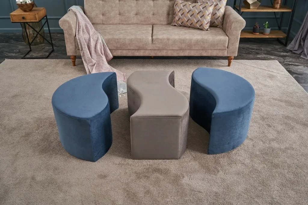 Puf modern Atelier del Sofa, Alya, ngjyrë kaltër dhe mink - 4