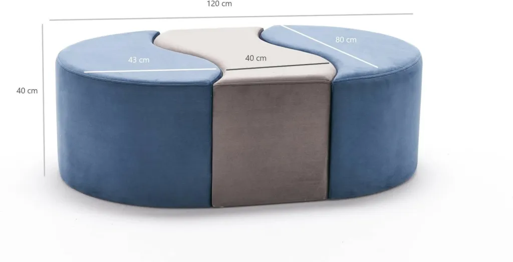 Puf modern Atelier del Sofa, Alya, ngjyrë kaltër dhe mink - 7