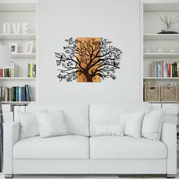 Aksesor dekorativ për mur, dru dhe metal, Wallity, Kavak, ngjyrë e zezë dhe arre, 85x58cm