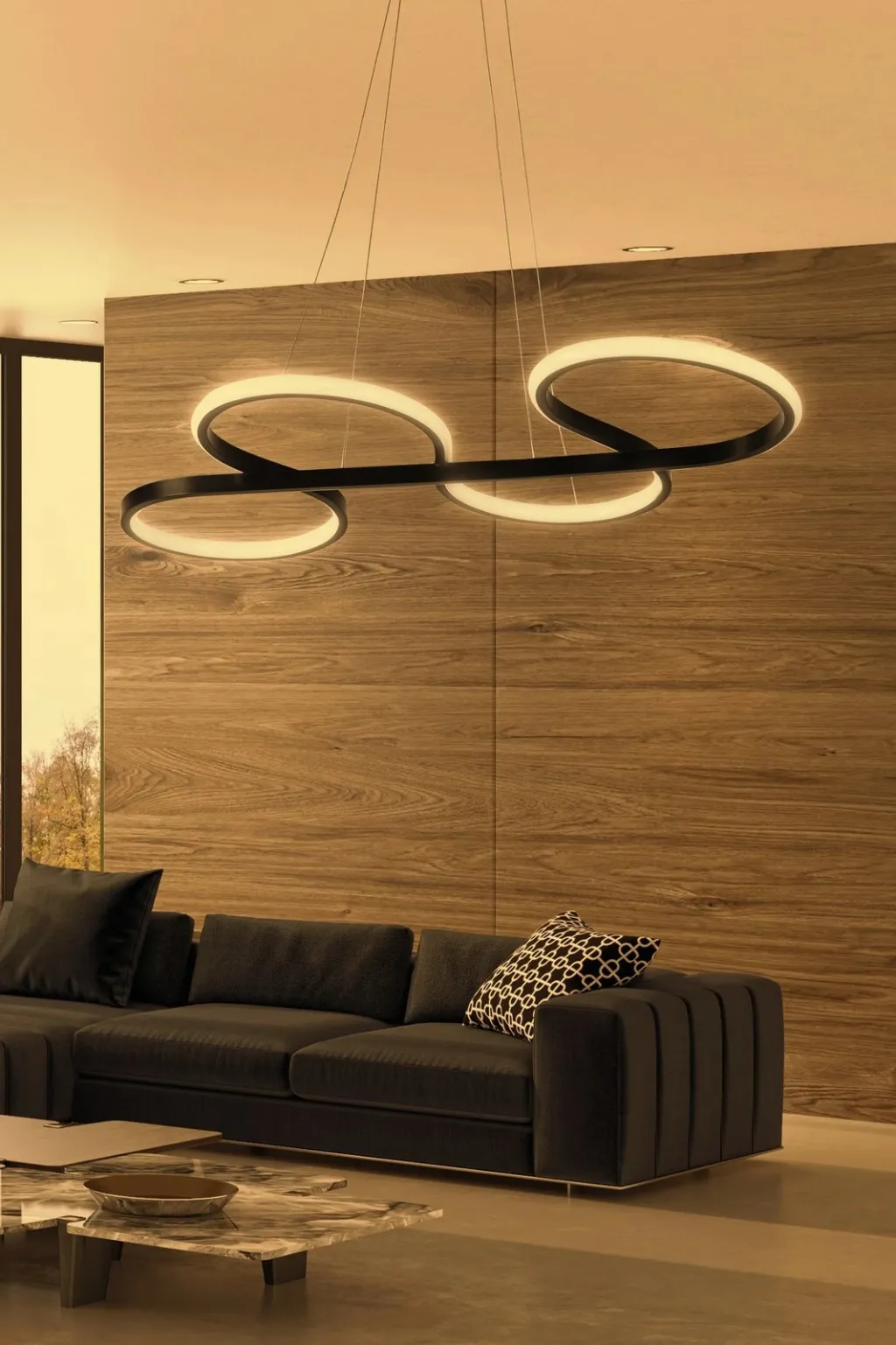 Llambë tavani moderne Opviq, ngjyrë e zezë, dritë e verdhë, Swing - 2