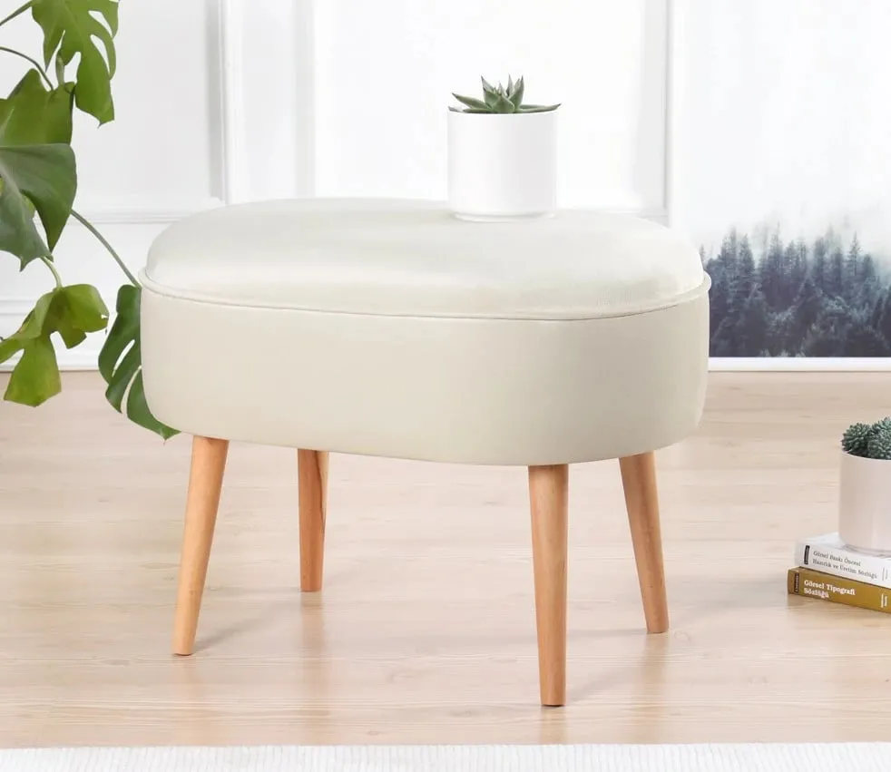 Puf Atelier del Sofa, kadife, ngjyrë krem - 2