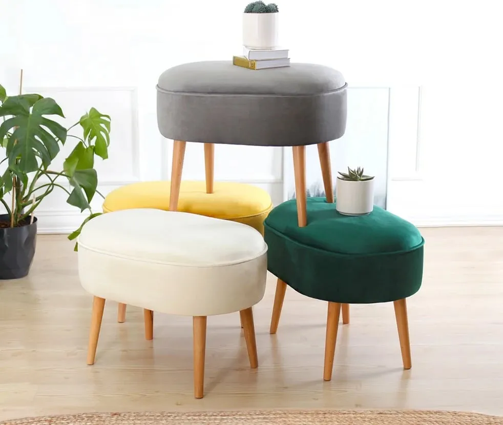 Puf Atelier del Sofa, kadife, ngjyrë krem - 3