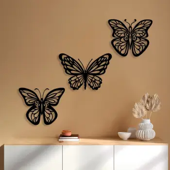Aksesor dekorativ metalik për mur, flutura, 3 copë