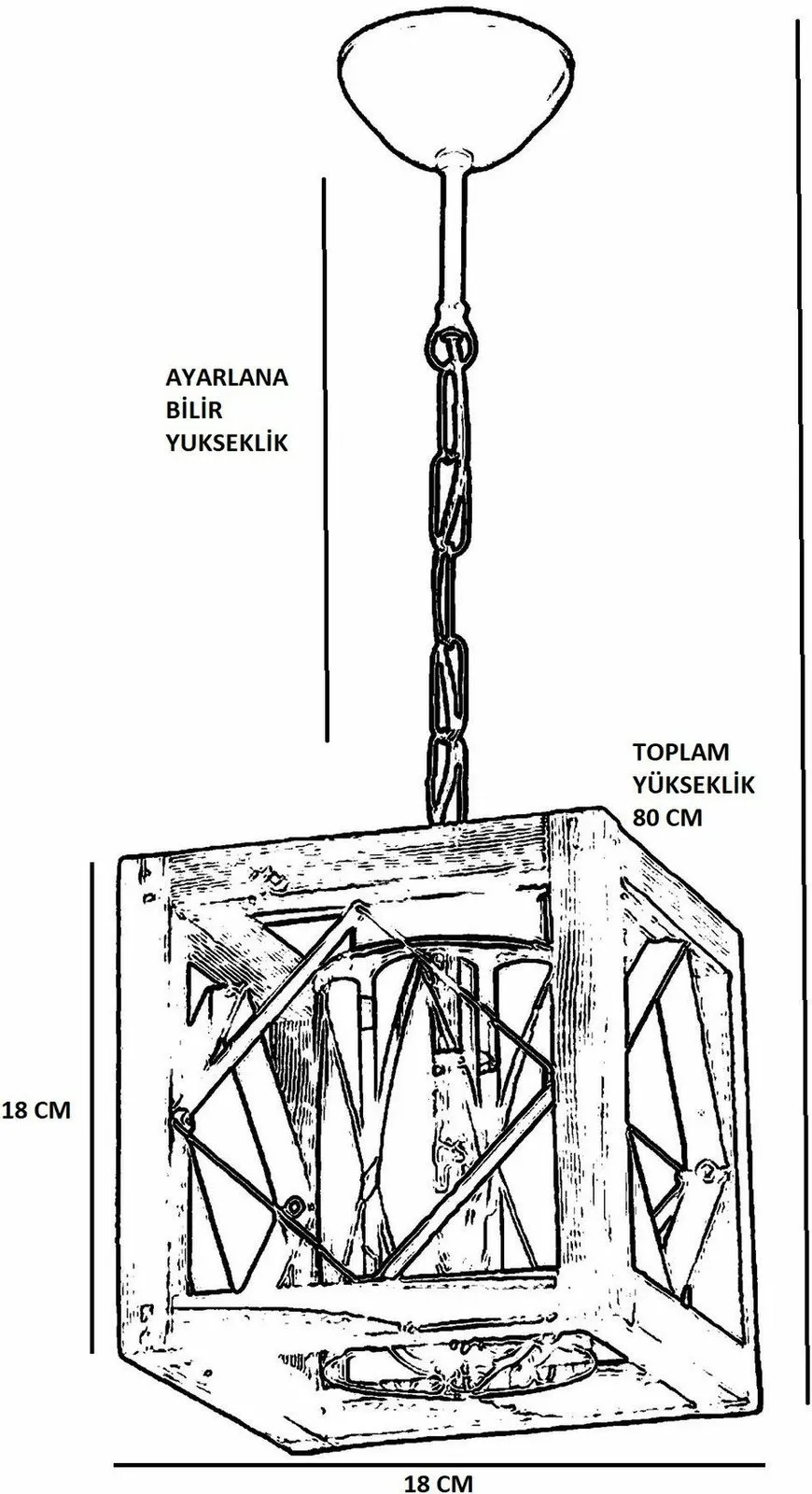 Llambë tavani Opviq, dru panje, xham zigzag, ngjyrë arre dhe e zezë - 3
