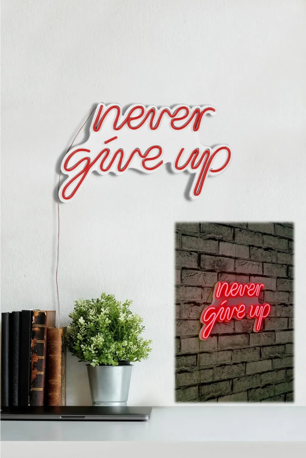 Dekor dritash LED plastike, 'never give up', ngjyrë e kuqe - 3