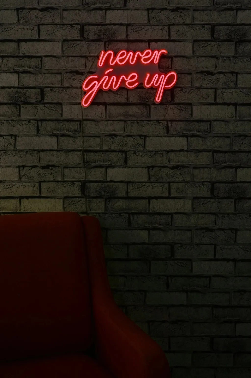Dekor dritash LED plastike, 'never give up', ngjyrë e kuqe - 4