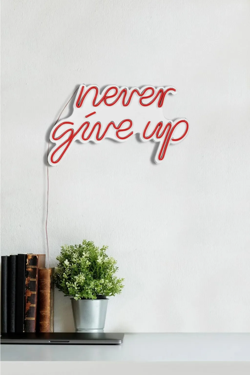 Dekor dritash LED plastike, 'never give up', ngjyrë e kuqe - 5
