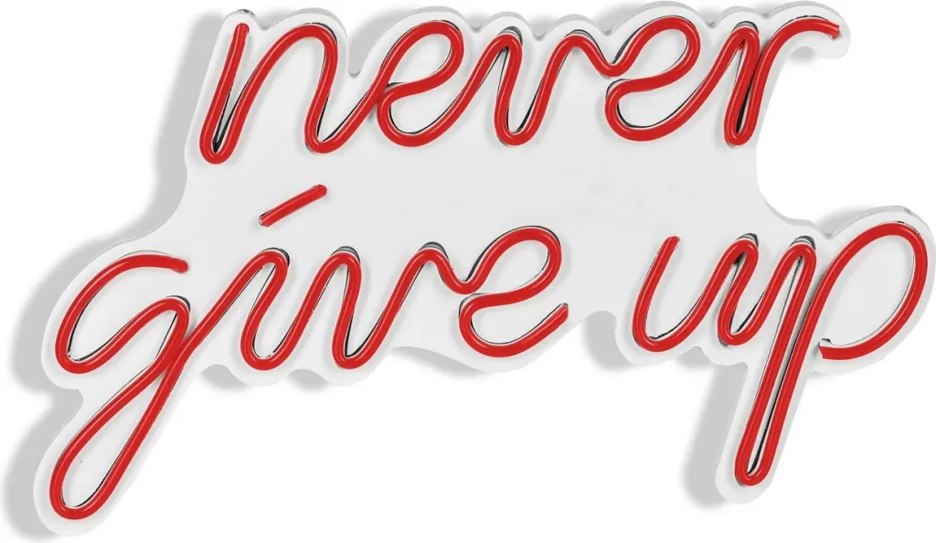 Dekor dritash LED plastike, 'never give up', ngjyrë e kuqe - 7