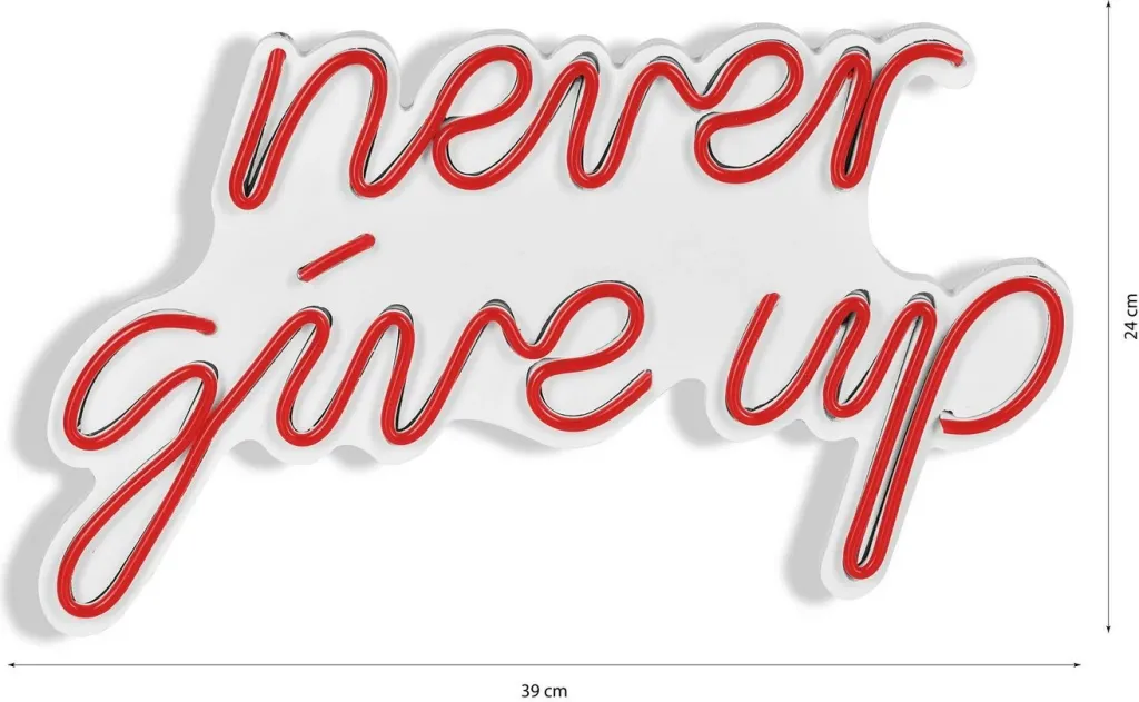 Dekor dritash LED plastike, 'never give up', ngjyrë e kuqe - 9