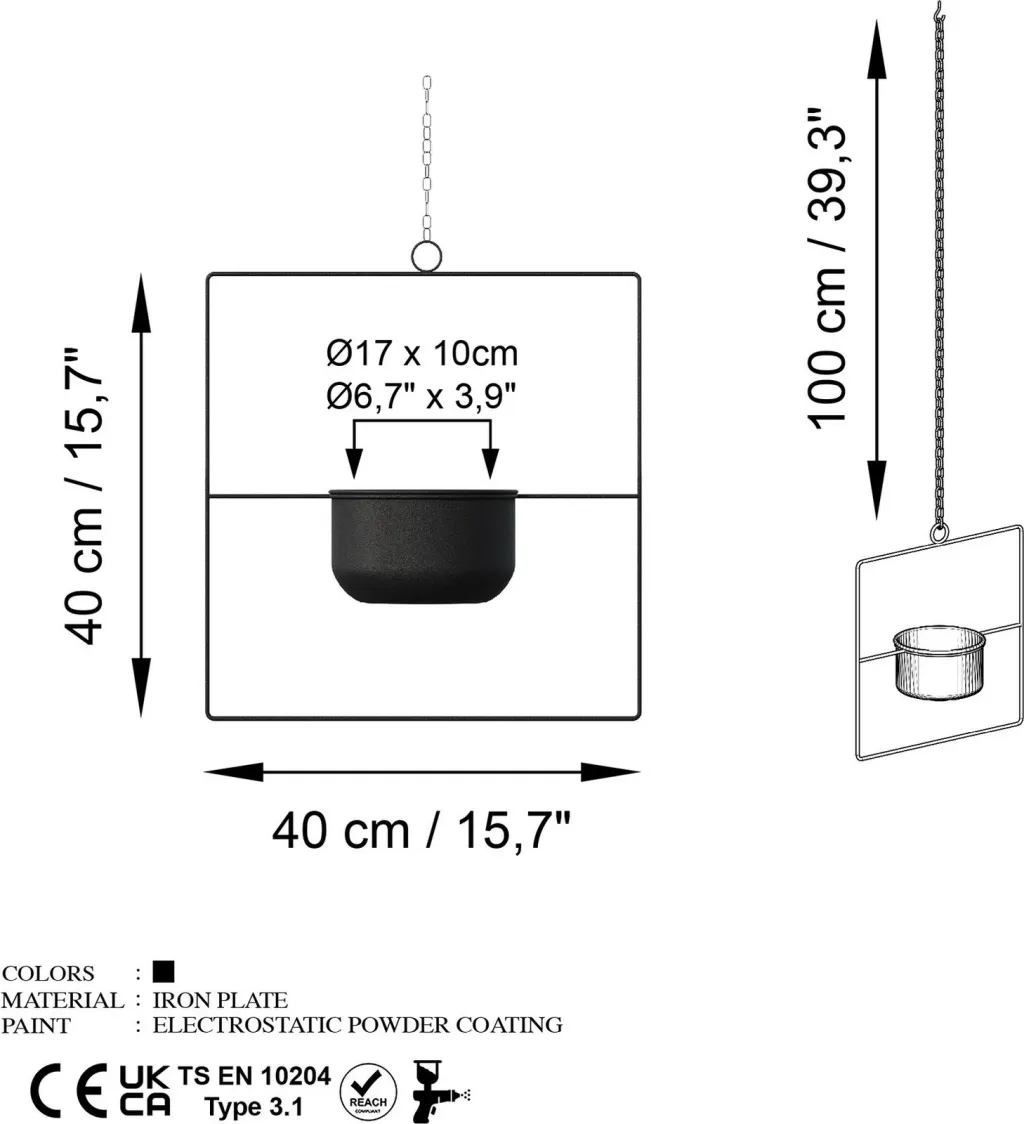 Vazo dekorative Aberto Design, pandantif, e zezë - 7