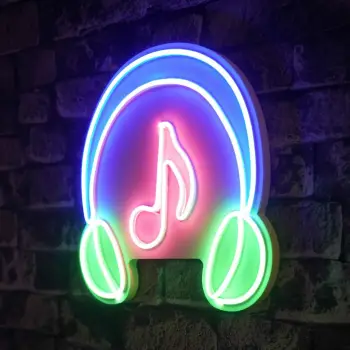 Dritë dekorative LED plastike, formë kufje me notë muzikore, ngjyra rozë, gjelbër, kaltër, 30x30x2cm
