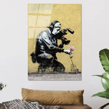 Pikturë dekorative prej xhami të temperuar, Banksy, shumëngjyrëshe, UV-505, 45x65cm