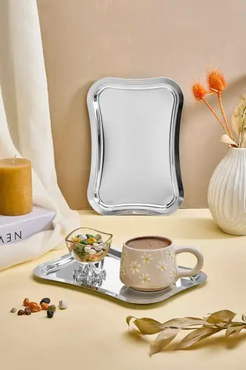 Set tabakash shërbyese prej çeliku inoksi, ngjyrë argjendi, 6 copë, Hermia, 25x15cm