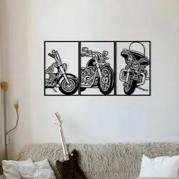 Aksesor dekorativ metalik për mur Wallity, 3 motoçikleta