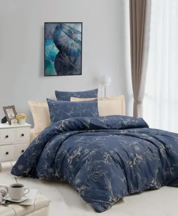 Set mbulesë për jorgan dopio, L'essentiel, 473, ngjyrë kaltër e errët dhe krem