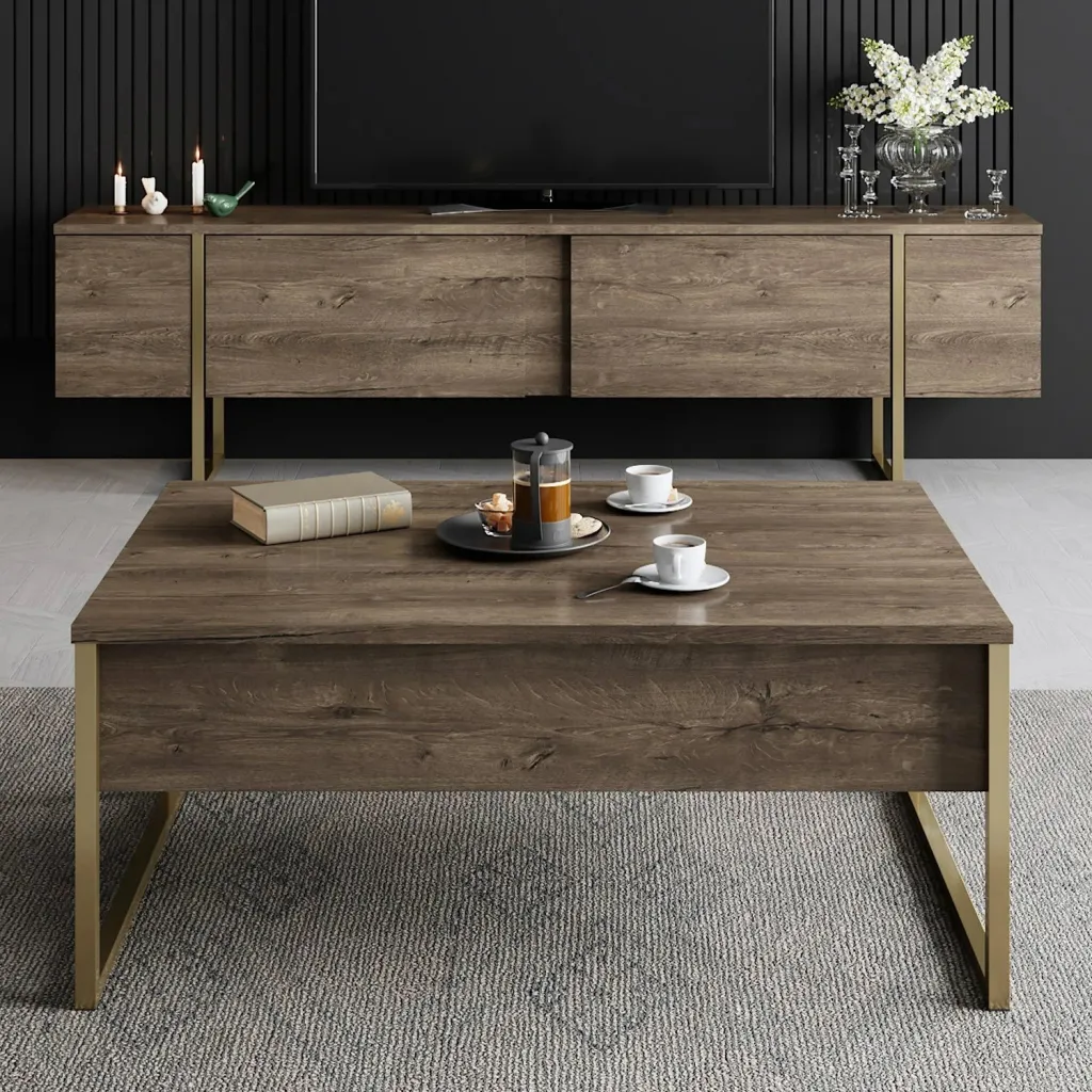 Set mobiljesh për dhomë dite, ngjyrë arre dhe ari, Luxe - 2