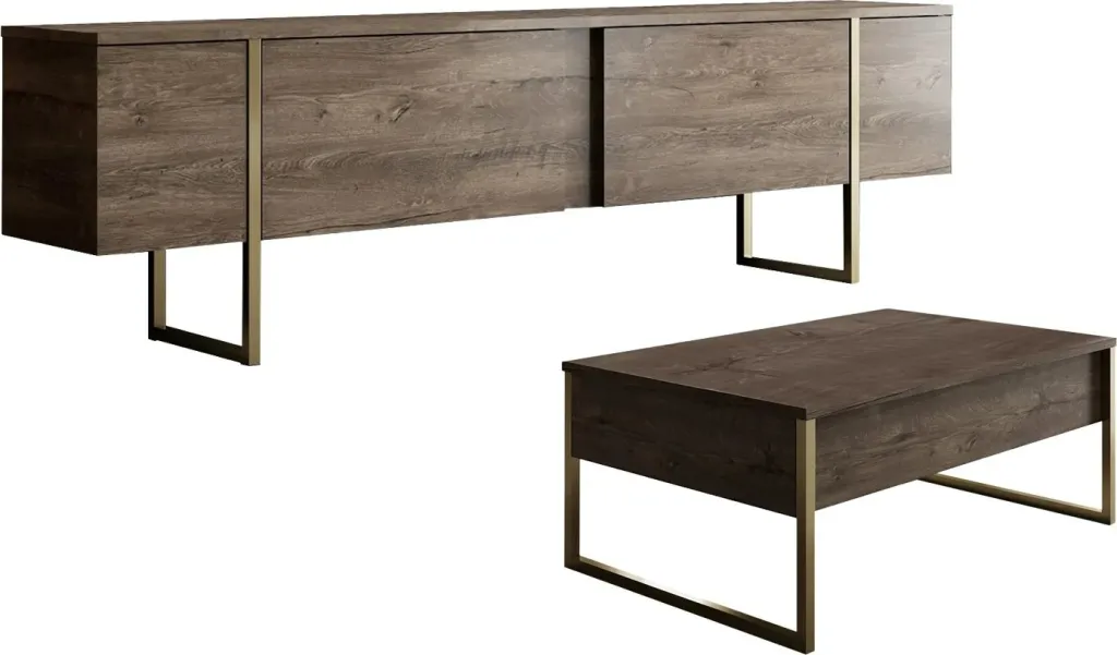 Set mobiljesh për dhomë dite, ngjyrë arre dhe ari, Luxe - 11