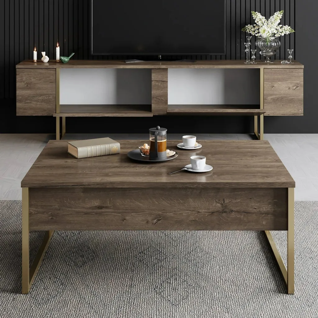 Set mobiljesh për dhomë dite, ngjyrë arre dhe ari, Luxe - 3