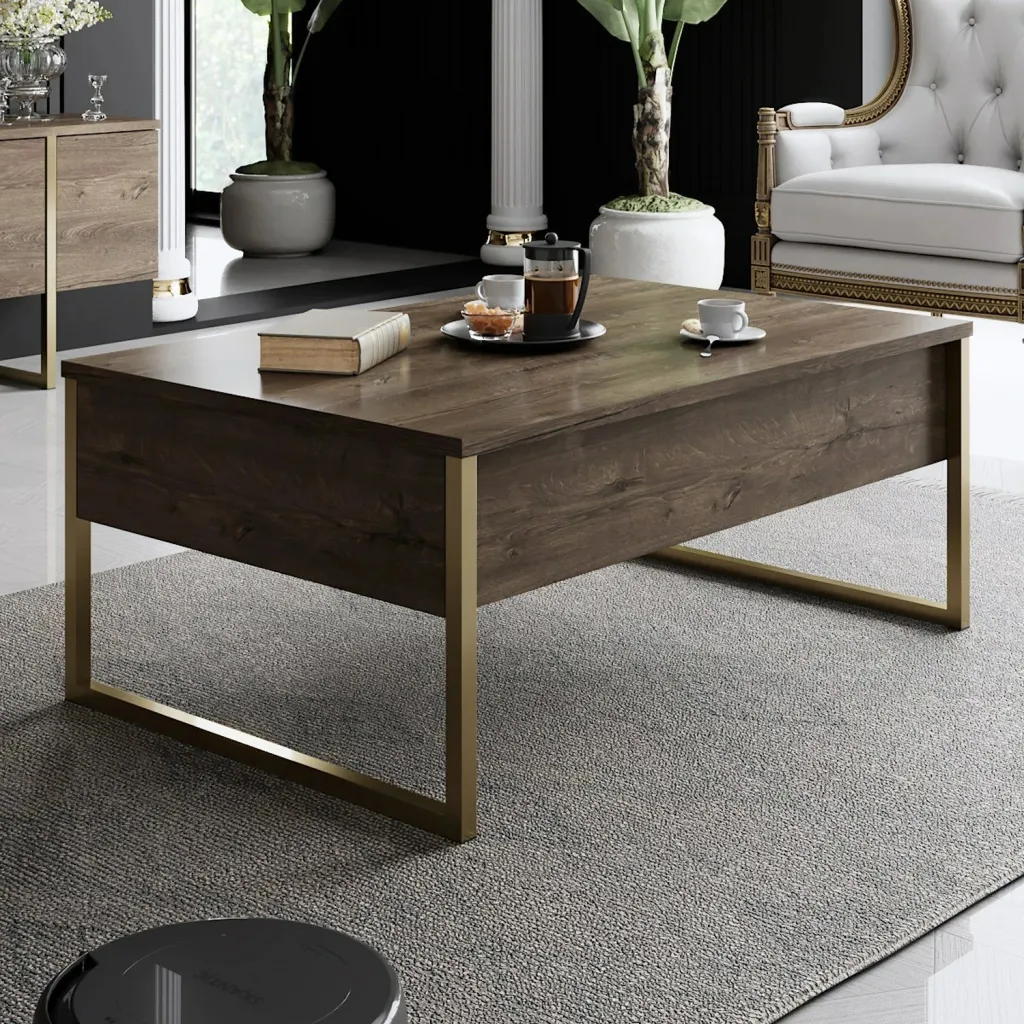 Set mobiljesh për dhomë dite, ngjyrë arre dhe ari, Luxe - 4