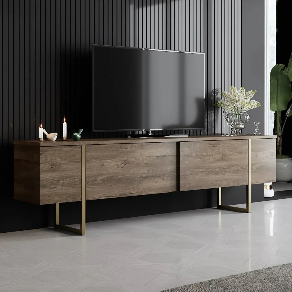 Set mobiljesh për dhomë dite, ngjyrë arre dhe ari, Luxe - 5