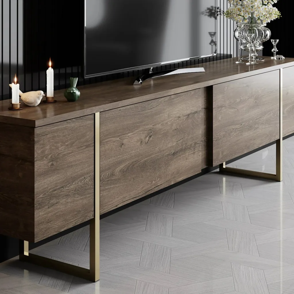 Set mobiljesh për dhomë dite, ngjyrë arre dhe ari, Luxe - 6