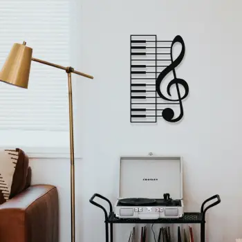 Aksesor dekorativ metalik për mur, temë muzikore, Wallity, ngjyrë e zezë