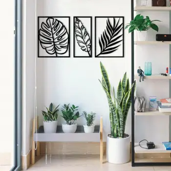 Aksesor dekorativ metalik për mur, Wallity, Leaf2, dekor metalik, ngjyrë e zezë, 80x38cm