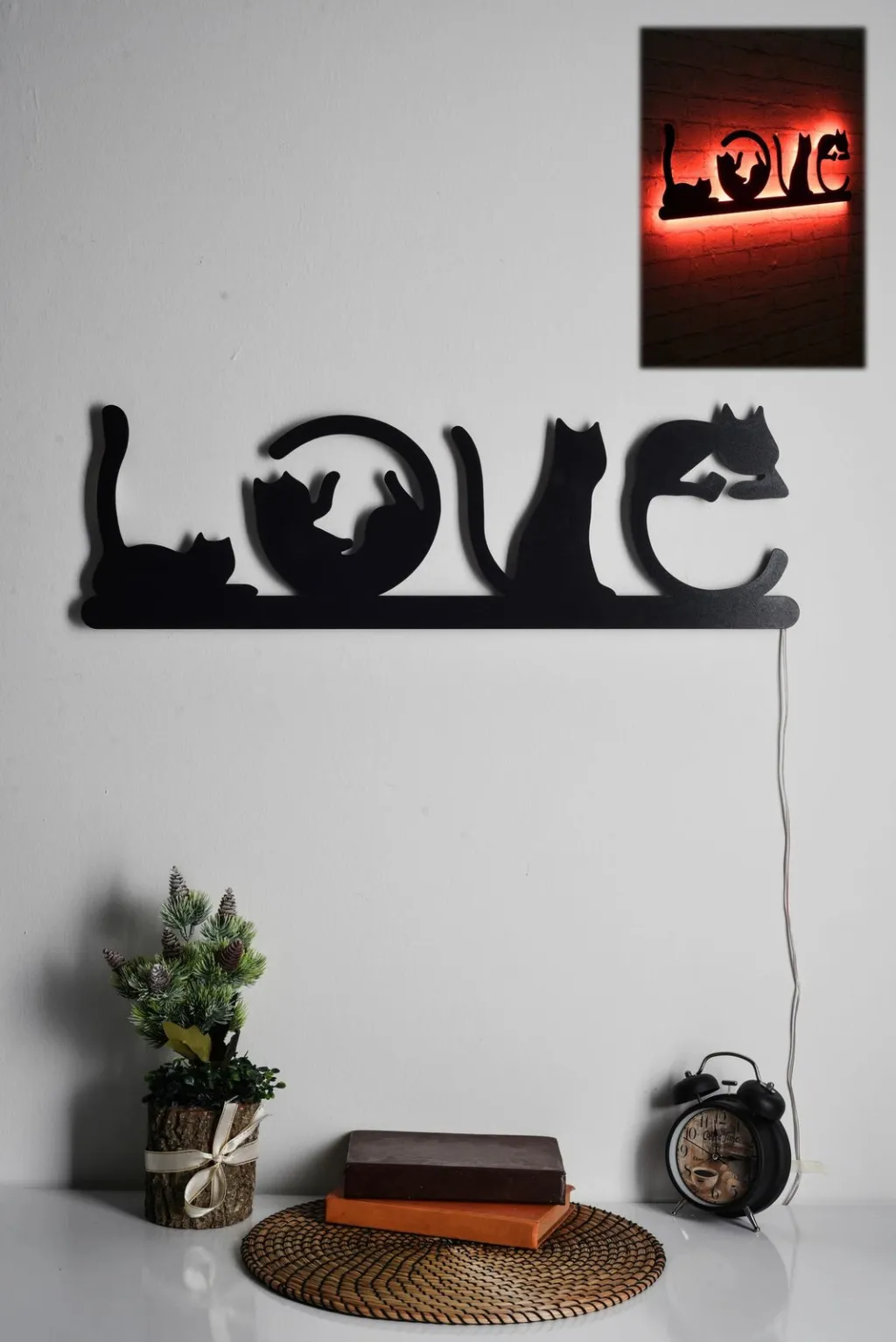 Dritë dekorative LED, motiv 'LOVE' me mace, e kuqe - 1