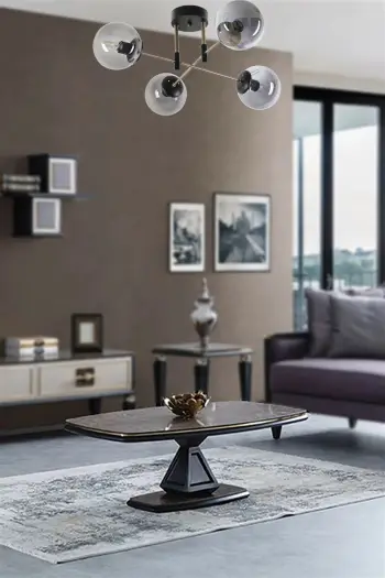 Llambë tavani Opviq Dolunay, 4 llamba, metal i zi, xham fume