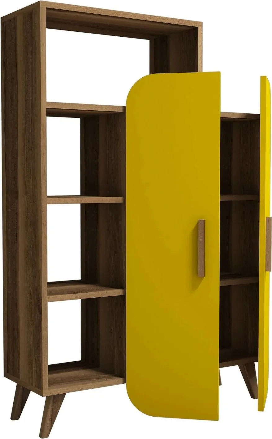 Raft librash Hanah Home, formë moderne, ngjyrë arrë dhe e verdhë - 4