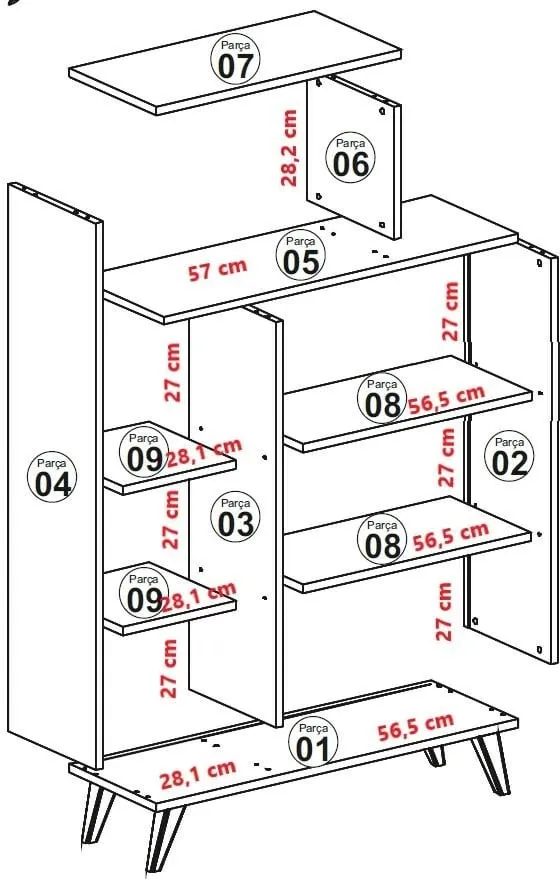 Raft librash Hanah Home, formë moderne, ngjyrë arrë dhe e verdhë - 6