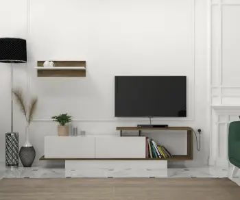 Komodë TV Hanah Home, Asos, e bardhë dhe arre