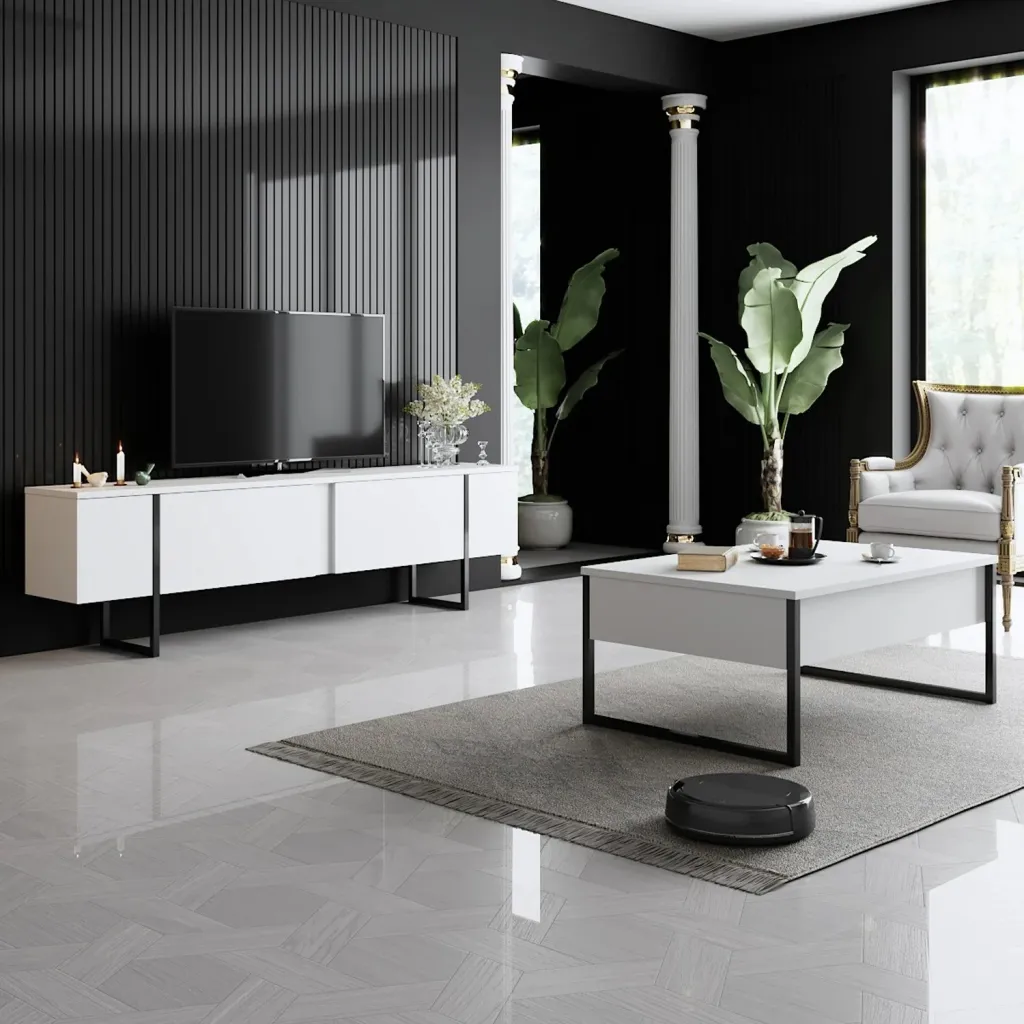 Tavolinë kafeje Hanah Home, Luxe, e bardhë dhe e zezë - 3