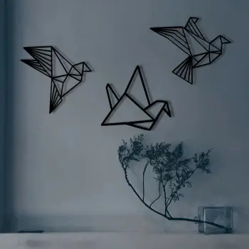 Aksesor dekorativ metalik për mur, Wallity, origami, ngjyrë e zezë