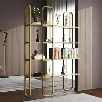 Raft librash Hanah Home, ngjyrë e verdhë, stil barok glam, 124x182x26cm