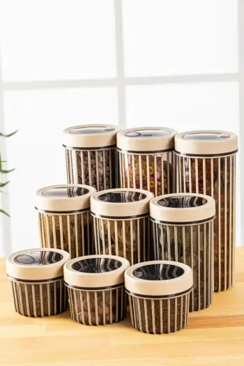 Set kuti për ruajtje (9 copë), Hermia, Lınea9Lukrsk, krem