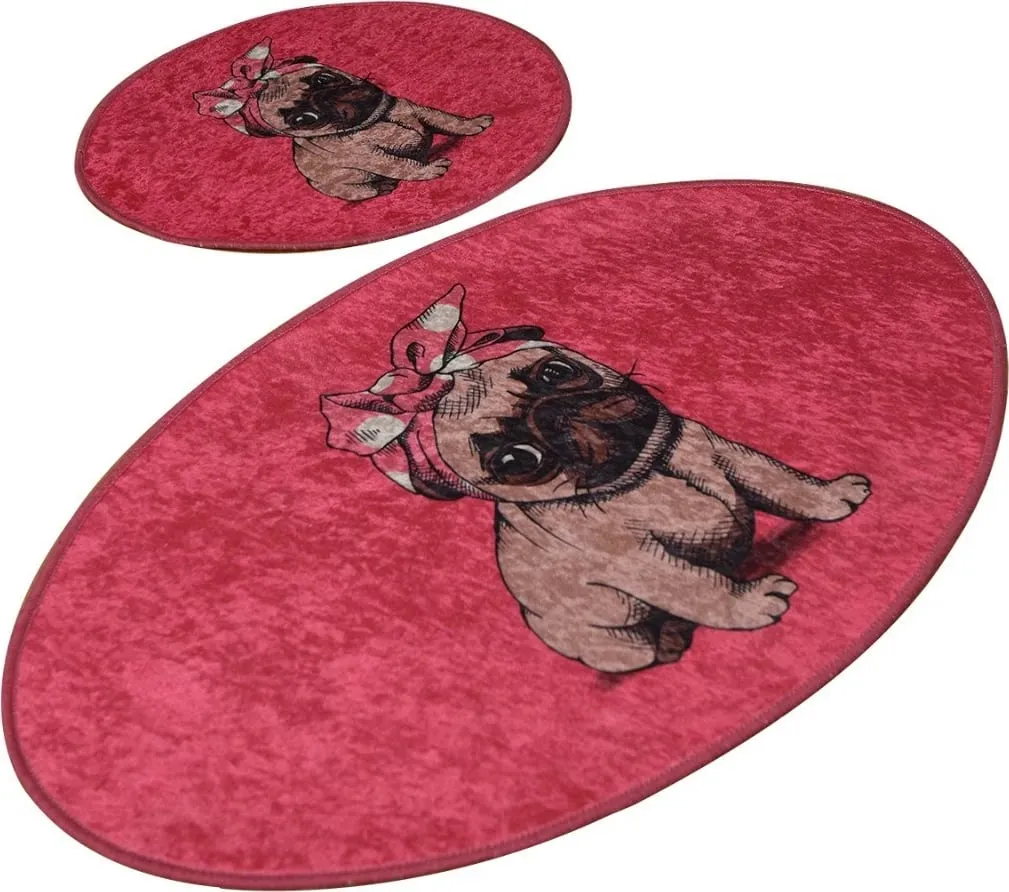 Set tapetash për banjo (2 copë), Mijölnir, ngjyrë rozë me qen Pug - 2