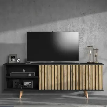 Komodë TV Hanah Home, FRN-9002-3, ngjyrë druri, e zezë, Atlantic Pine, 180x64x35cm
