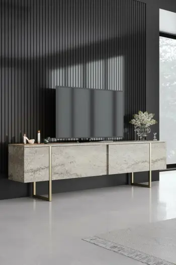 Komodë TV Hanah Home, Luxe, travertin, ari