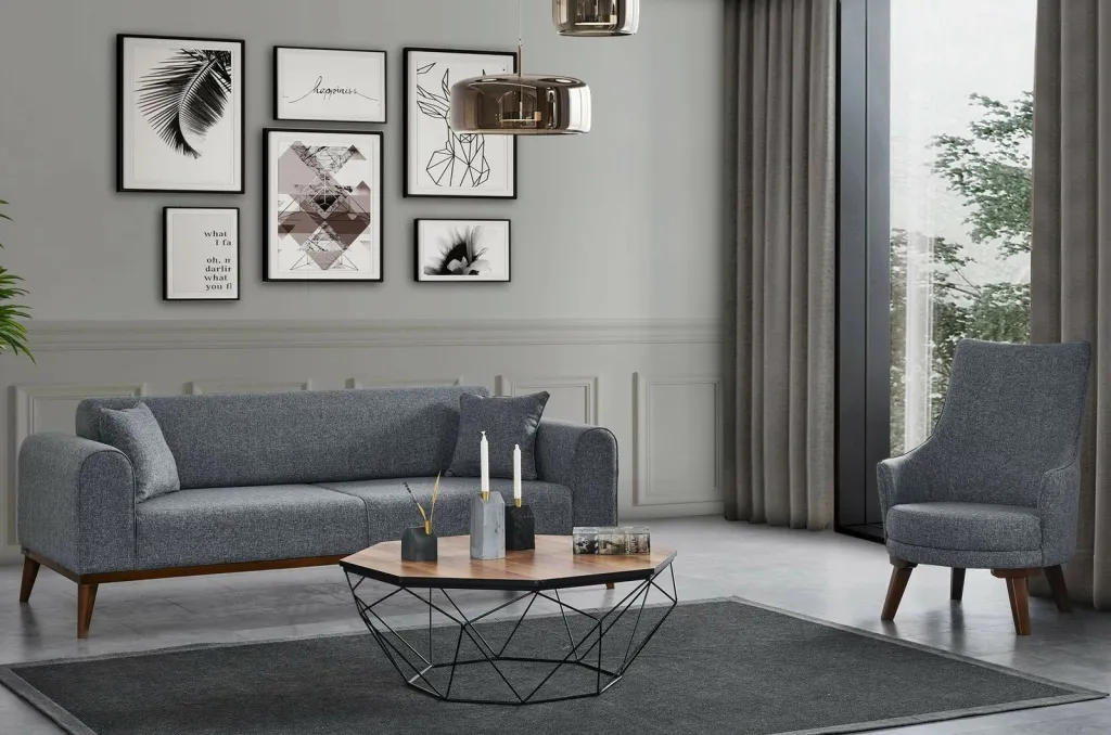 Karrige Wing Atelier del Sofa, Cofi, gri e çelët - 1