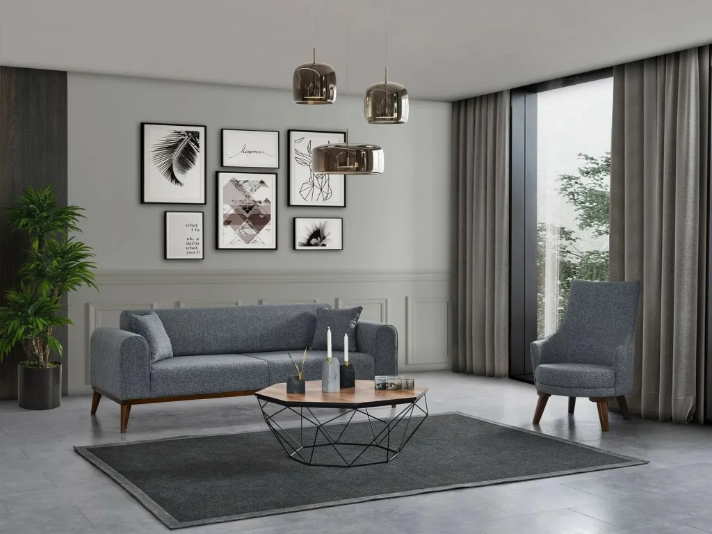 Karrige Wing Atelier del Sofa, Cofi, gri e çelët - 2