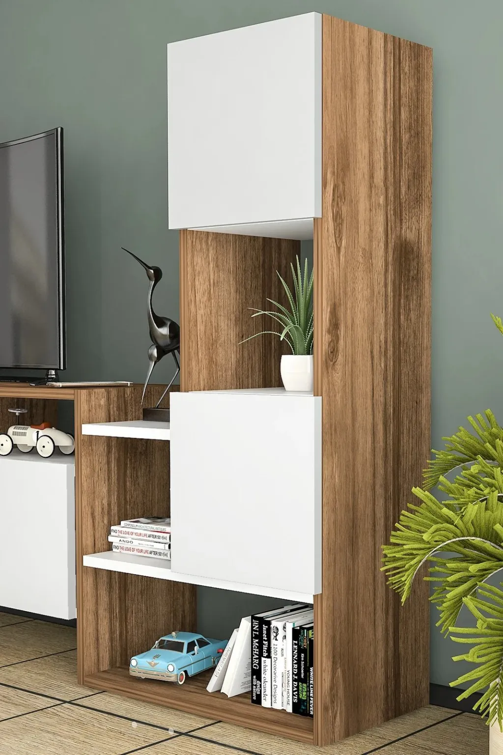 Komodë TV Hanah Home, Tower, e bardhë dhe arre - 3