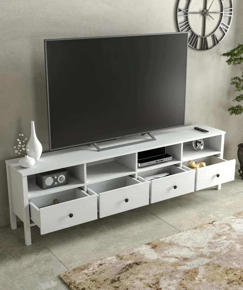Komodë TV Hanah Home, FRN-20006, ngjyrë druri dhe e bardhë - 2