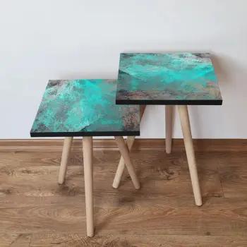Set tavolinash ndihmëse, dy copë, ngjyrë turquoise, Hanah Home, 2Shp57