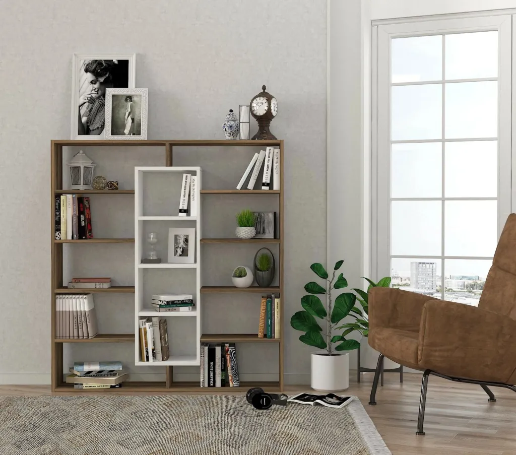 Raft librash Hanah Home, Ample, ngjyrë arre dhe e bardhë - 1