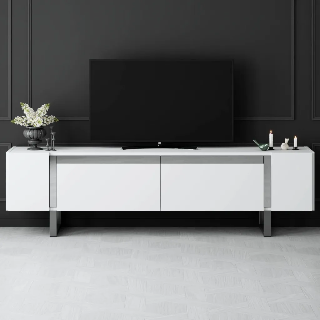 Komodë TV Hanah Home, Yildiz, e bardhë dhe argjendtë - 2