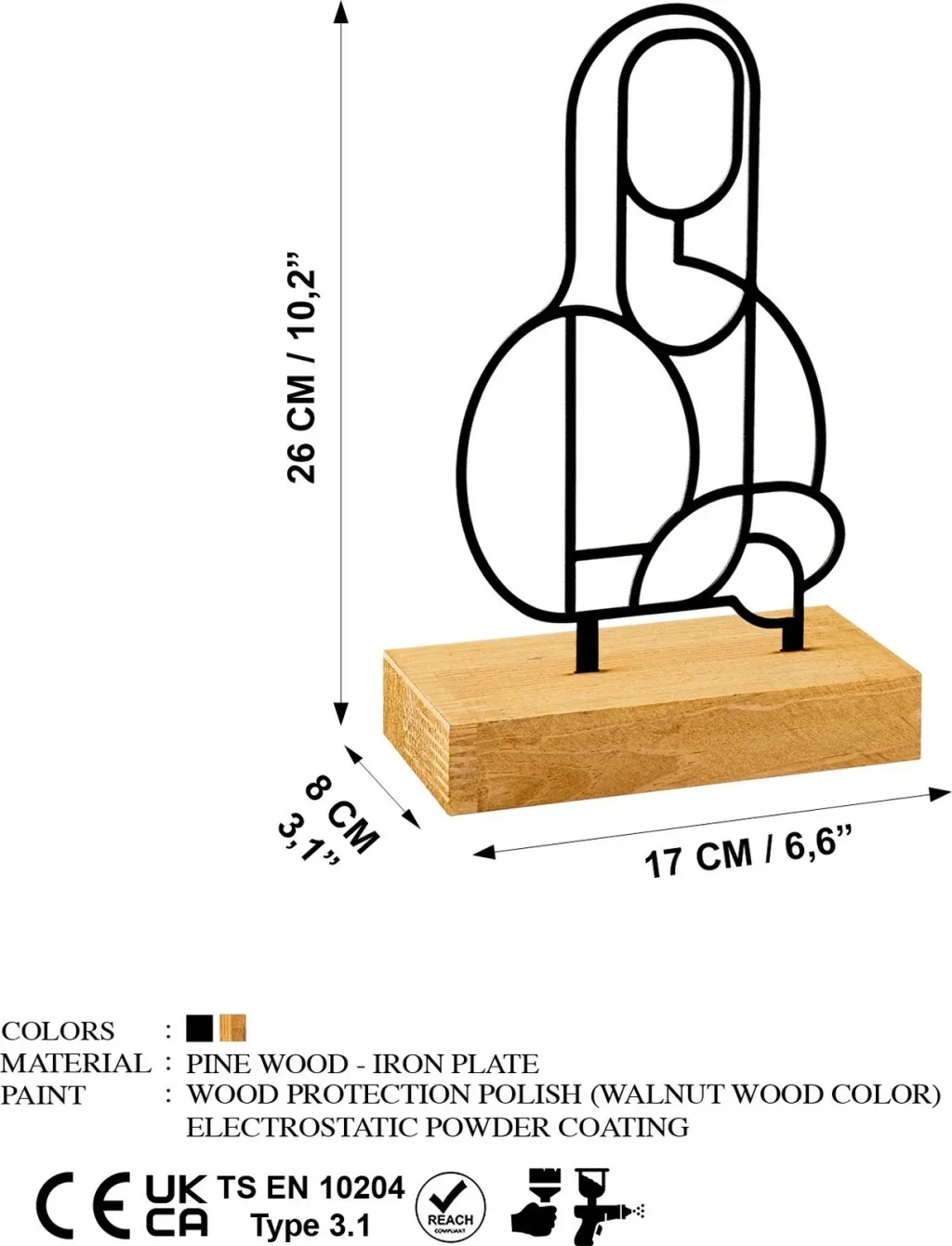 Objekt dekorativ Aberto Design Mona, metal i zi, bazë druri - 6